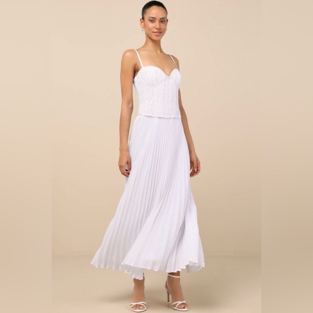 Lulus’ Lace Corset Dress with Pleated Skirt